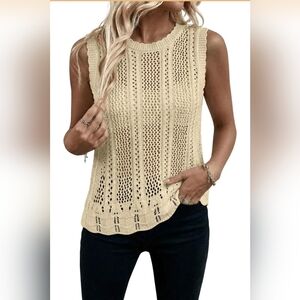 Crochet Knit Tank Top Sleeveless Sweater Vest Size L